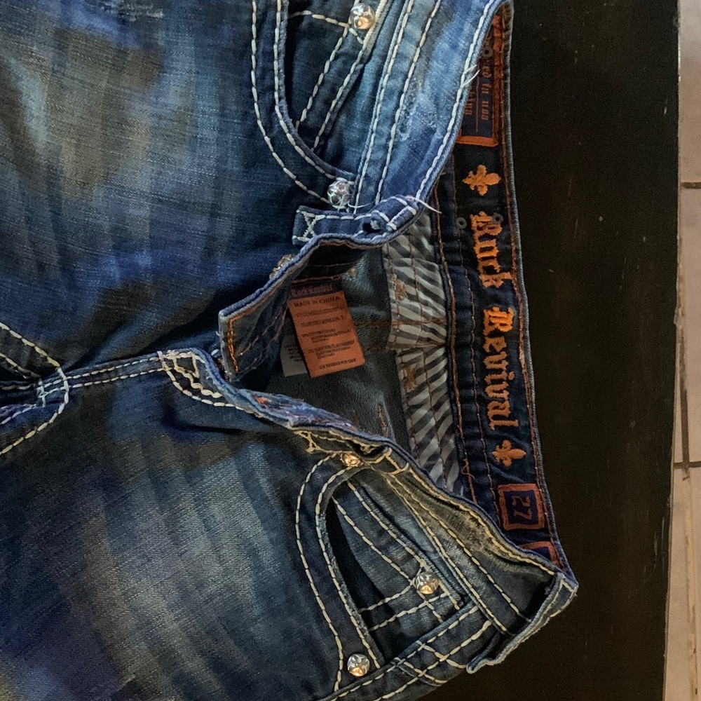 Rock Revival Distressed Denim with White Stitching - Picture 2 of 4